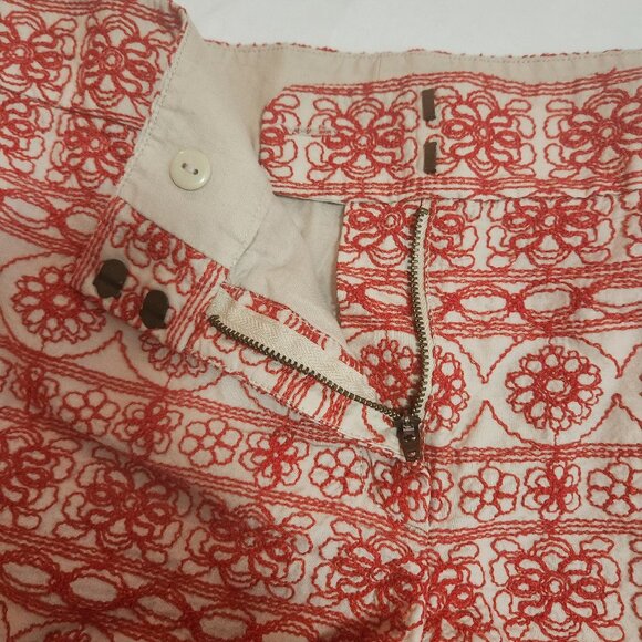 LOFT Red and Cream Floral Embroidered Shorts Size 14 - Picture 5 of 13